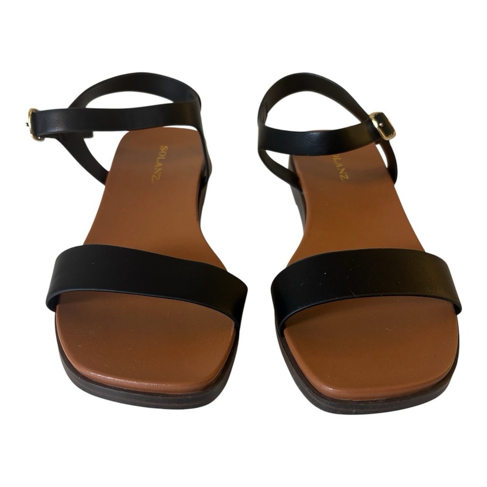 Solanz Riddle Sandals Size 9.5 Black Louise Open Toe‎ Adjustable Strap